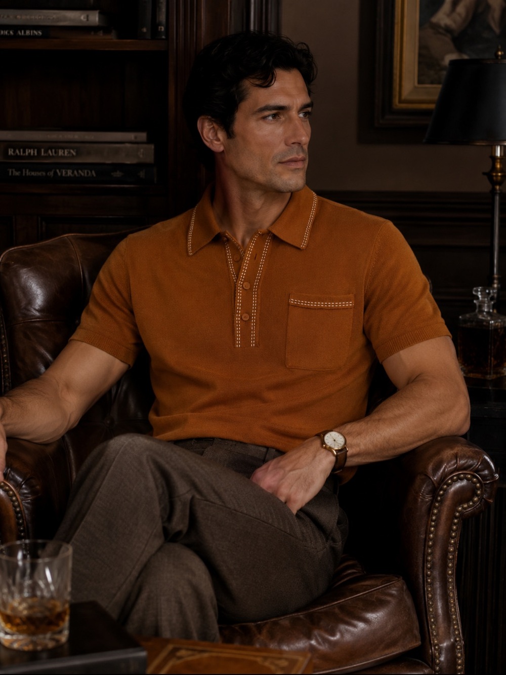 Vtg Puritan Ban-Lon Knit Polo L Mustard Contrast Stitch Mod Rockabilly 1960s